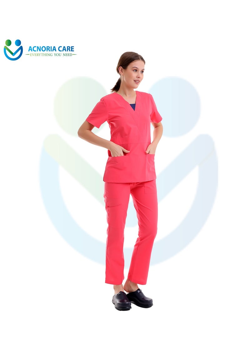 اكنوريا كير سكراب طبي نسائي مكون من قطعتين بلوزة وسروال 35% قطن و65% بوليستر لون احمر- مقاس M- من اكنوريا كير - Image 5