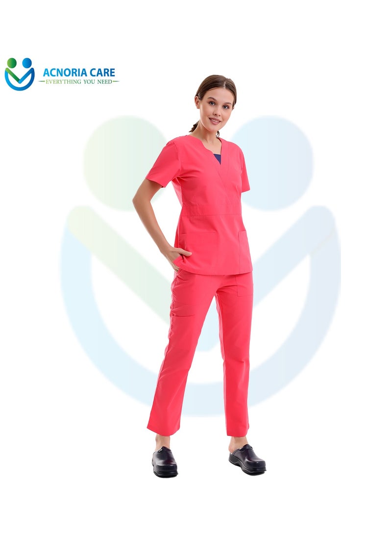 اكنوريا كير سكراب طبي نسائي مكون من قطعتين بلوزة وسروال 35% قطن و65% بوليستر لون احمر- مقاس M- من اكنوريا كير - Image 3