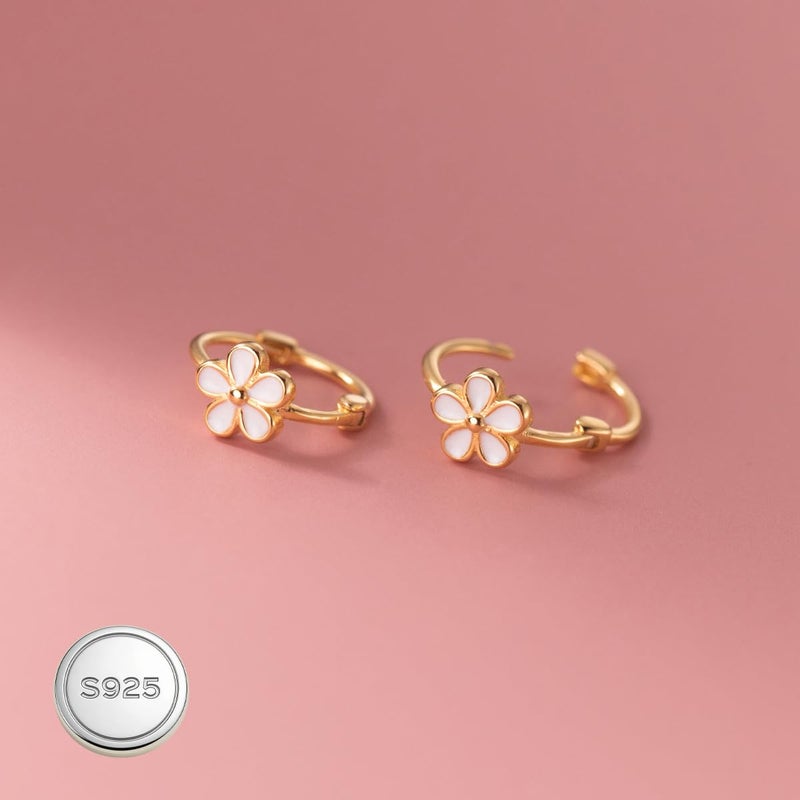Reffeer Solid 925 Sterling Silver Flower Hoop Earrings Huggie for Women Teen Girls Daisy Hoop Earrings Cartilage Helix Earrings (B-Yellow) - Image 4