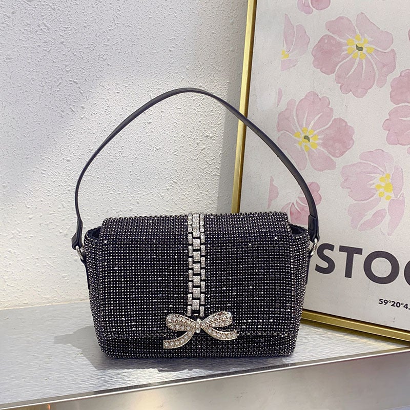 Fashionable Simple Shiny Diamond Bow Small Square Bag Celebrity Evening Bag Underarm Portable Shoulder Bag - Image 5