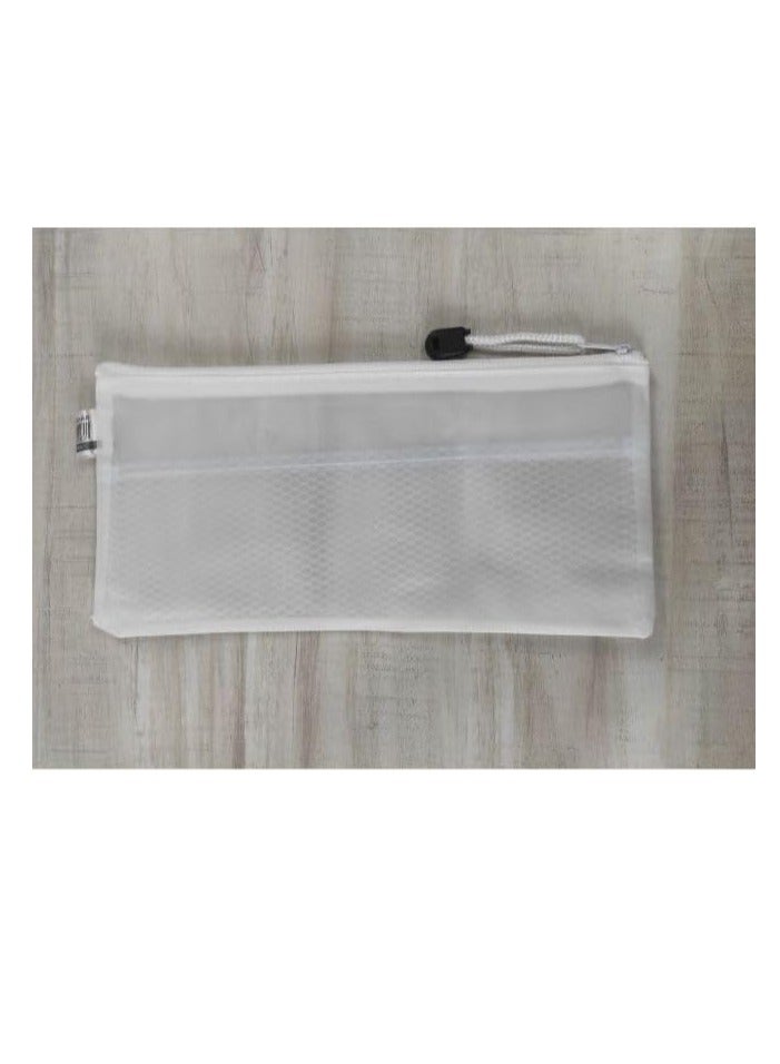 مقلمة شفافة مقاومة للماء بسحاب – شبك أبيض – مقاس A6 – S-1001 - Image 1