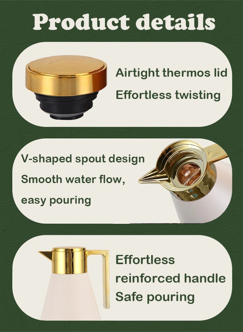 فيزما ماكينة صنع قهوة سعة لتر واحد، مكونة من قطعتين، معزولة بالفراغ، مزودة ببطانة زجاجية للقهوة والماء الساخن والشاي والمشروبات الساخنة - ساخنة لمدة 24 ساعة/باردة لمدة 36 ساعة (أبيض) - Image 3