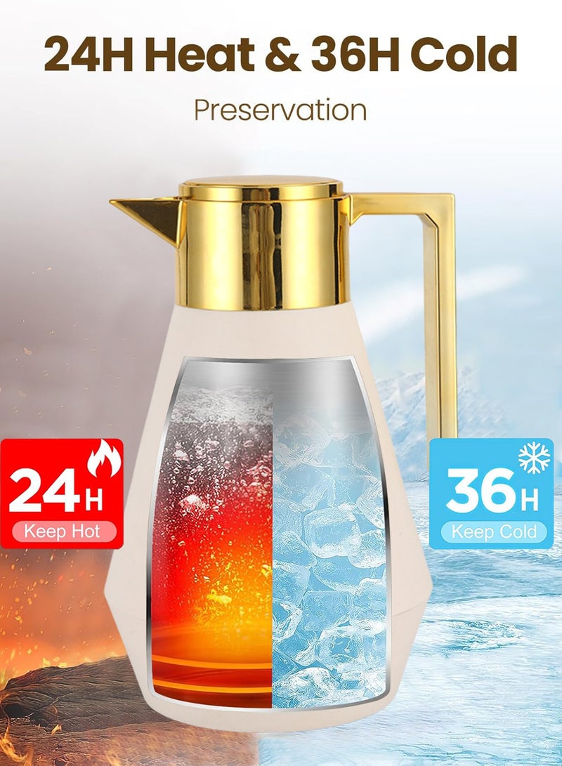 فيزما ماكينة صنع قهوة سعة لتر واحد، مكونة من قطعتين، معزولة بالفراغ، مزودة ببطانة زجاجية للقهوة والماء الساخن والشاي والمشروبات الساخنة - ساخنة لمدة 24 ساعة/باردة لمدة 36 ساعة (أبيض) - Image 4