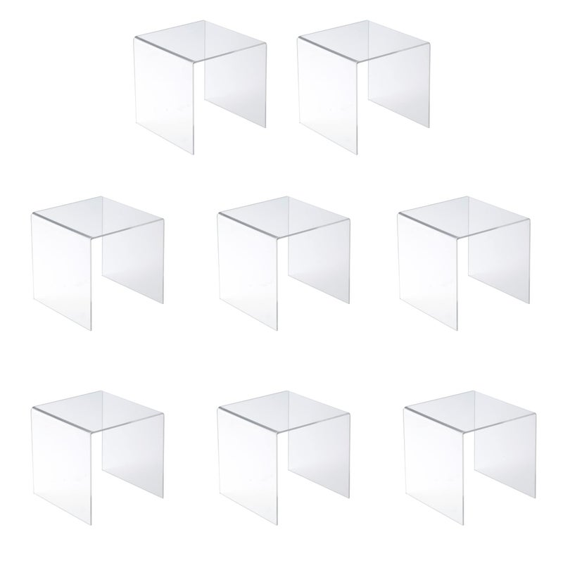 Jusalpha 8 PC 4 Clear Acrylic Risers Acrylic Display Risers Shelf Showcase Fixtures for Jewelry Display Stand for Amiibo Funko POP Figures Cupcakes Food Display Cabinet Lot of 8 4x4x4 Inches - Image 1