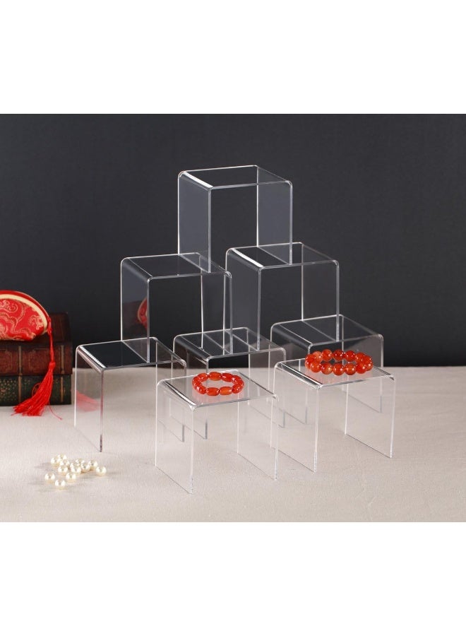Jusalpha 8 PC 4 Clear Acrylic Risers Acrylic Display Risers Shelf Showcase Fixtures for Jewelry Display Stand for Amiibo Funko POP Figures Cupcakes Food Display Cabinet Lot of 8 4x4x4 Inches - Image 5