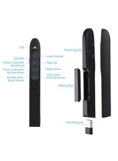 BURAQ XM930 2.4GHz Wireless Laser PowerPoint Page Turning Pen Multimedia Wireless Presentation Projection Pen with USB Receiver, Support Low Battery Remind, Remote Control Distance: 100m(Black)  - Image 3
