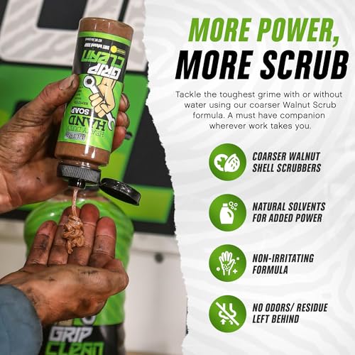 Grip Clean Ultra Heavy Duty Hand Cleaner For Auto Mechanics Dirt-Infused Walnut Hand Scrub - Exfoliating Waterless Hand Cleaner. Lemon Scented Mechanic Soap & Paint Remover, for Grease, Oil Paints - Image 4