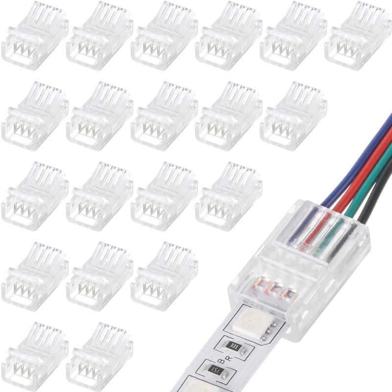 Flutesan 20 Pcs 4 Pin 10 mm LED Strip Connector RGB Lights Waterproof Adapter 22 AWG Wires Connector for Strip Light Unwired Gapless Track 5v 12v 24v - Image 1