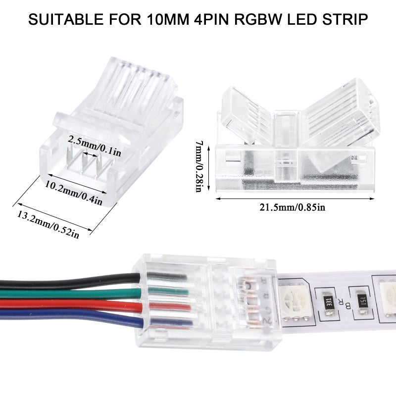 Flutesan 20 Pcs 4 Pin 10 mm LED Strip Connector RGB Lights Waterproof Adapter 22 AWG Wires Connector for Strip Light Unwired Gapless Track 5v 12v 24v - Image 2