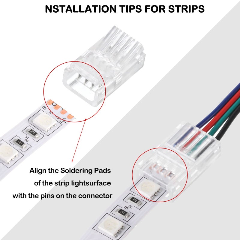 Flutesan 20 Pcs 4 Pin 10 mm LED Strip Connector RGB Lights Waterproof Adapter 22 AWG Wires Connector for Strip Light Unwired Gapless Track 5v 12v 24v - Image 4