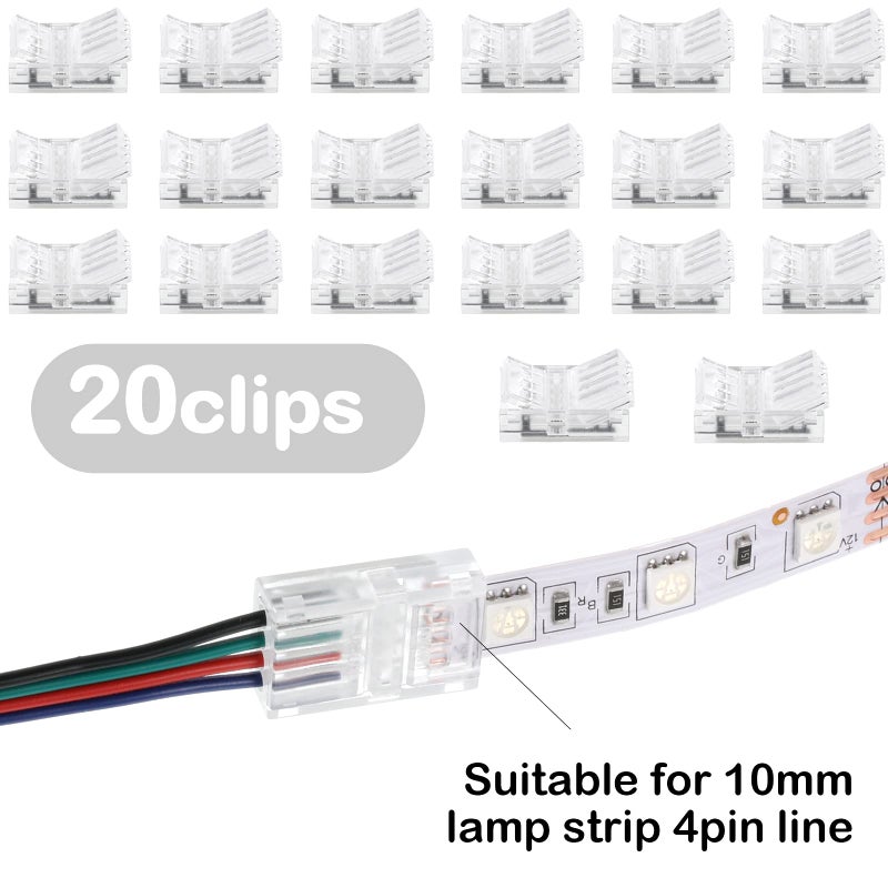 Flutesan 20 Pcs 4 Pin 10 mm LED Strip Connector RGB Lights Waterproof Adapter 22 AWG Wires Connector for Strip Light Unwired Gapless Track 5v 12v 24v - Image 3