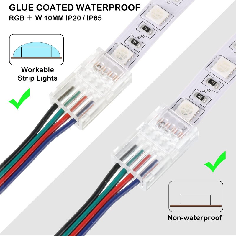 Flutesan 20 Pcs 4 Pin 10 mm LED Strip Connector RGB Lights Waterproof Adapter 22 AWG Wires Connector for Strip Light Unwired Gapless Track 5v 12v 24v - Image 5