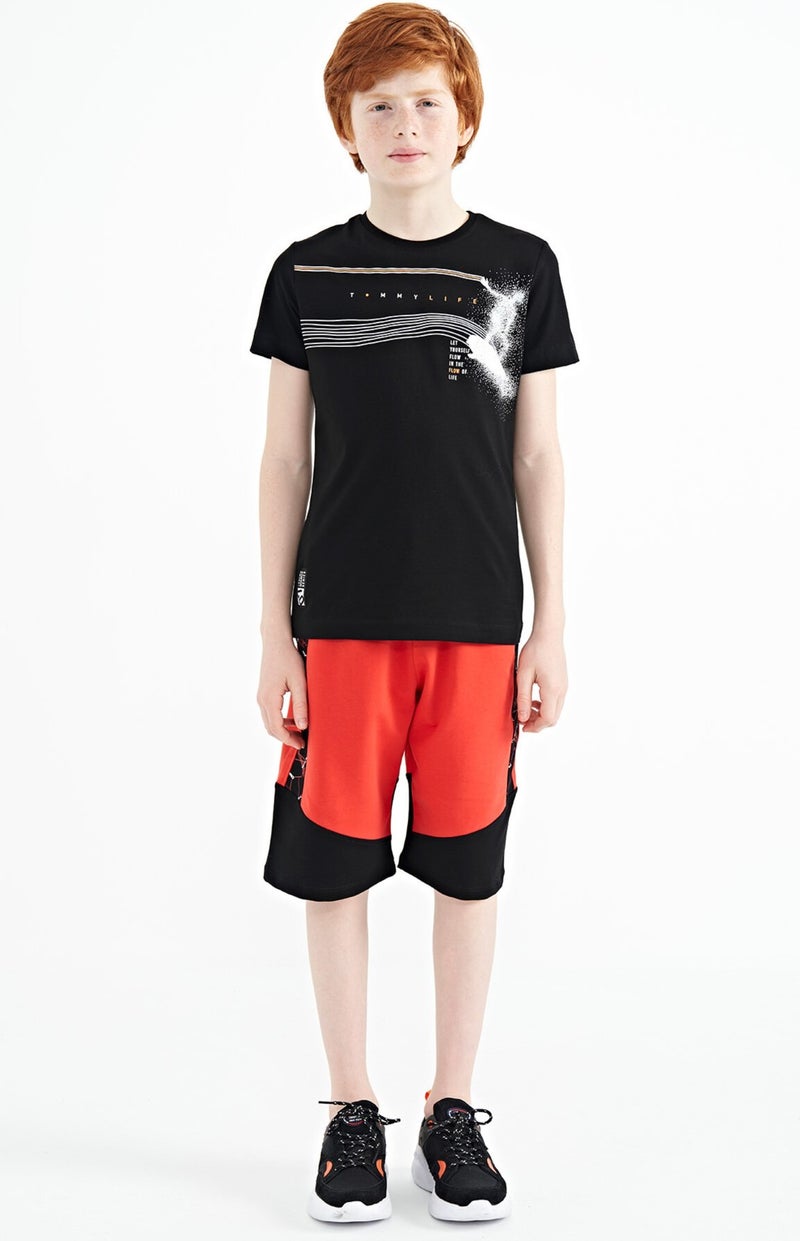 Tommy Life Black Print Detailed Standard Pattern O Neck Boy T-Shirt 11133 - Image 2