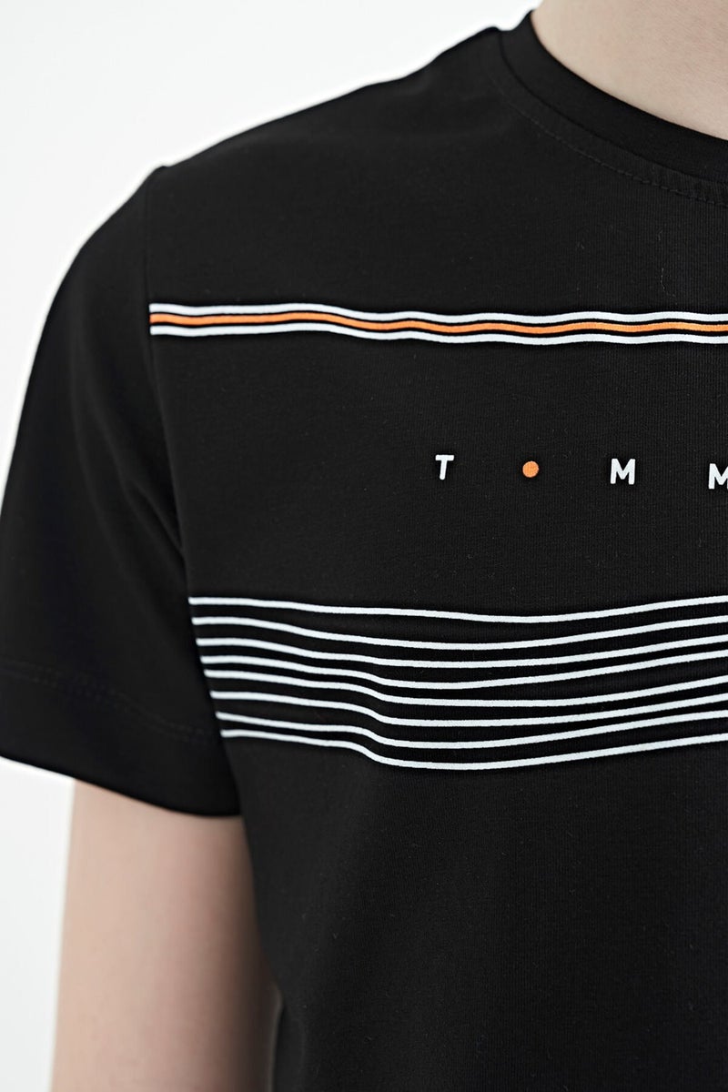 Tommy Life Black Print Detailed Standard Pattern O Neck Boy T-Shirt 11133 - Image 5