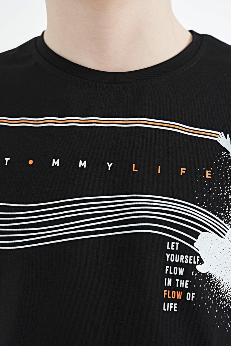 Tommy Life Black Print Detailed Standard Pattern O Neck Boy T-Shirt 11133 - Image 4