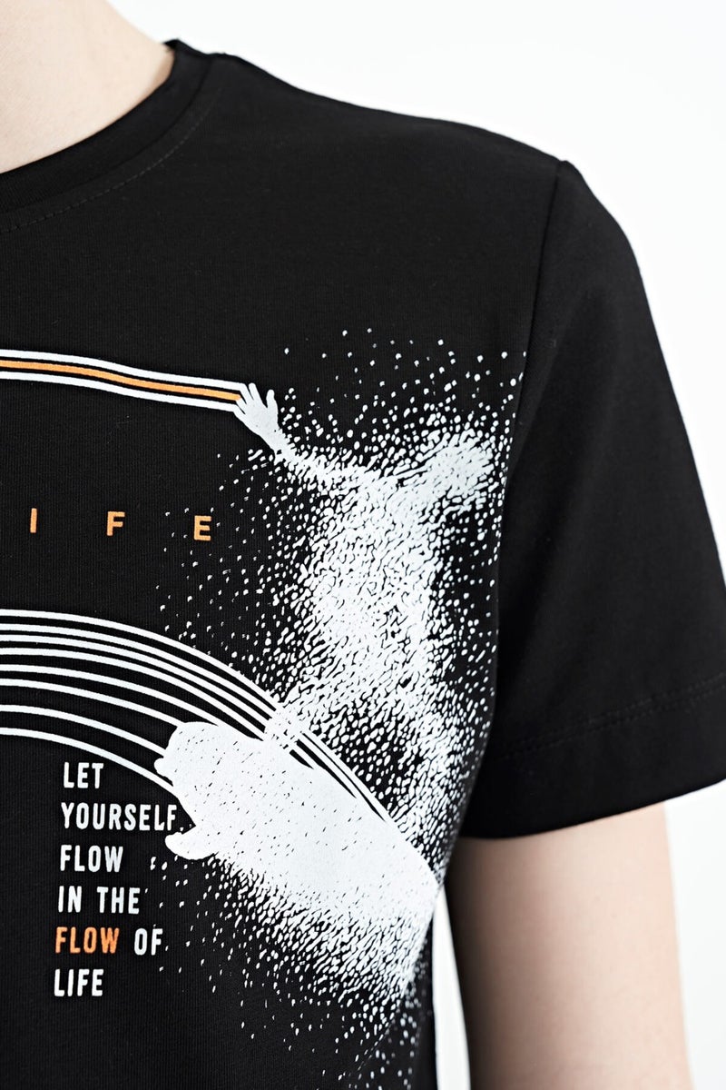 Tommy Life Black Print Detailed Standard Pattern O Neck Boy T-Shirt 11133 - Image 3