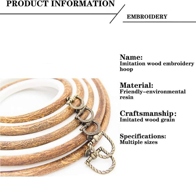 GuoFa 5 Pieces 6 inch Round Embroidery Hoops, Imitated Wood Hoop Embroidery Frames for Display, Cross Stitch Embroidery Round Hoops Arts Decoration - Image 4