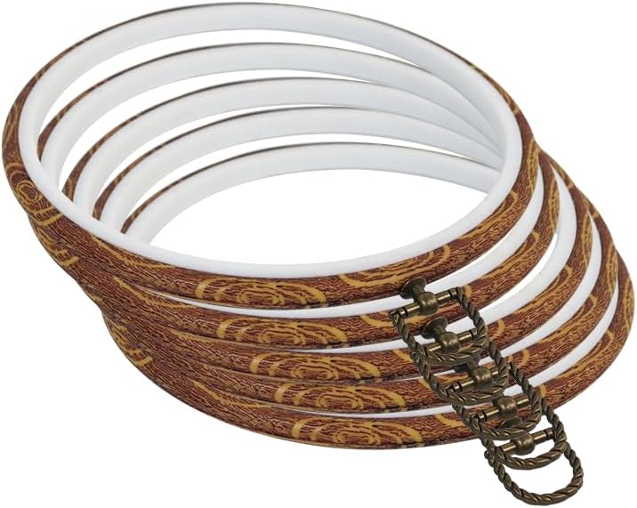 GuoFa 5 Pieces 6 inch Round Embroidery Hoops, Imitated Wood Hoop Embroidery Frames for Display, Cross Stitch Embroidery Round Hoops Arts Decoration - Image 1