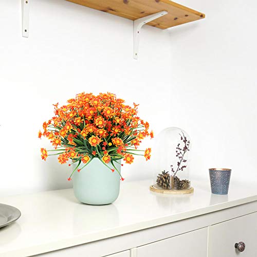 TEMCHY Artificial Daisies Flowers Outdoor UV Resistant 4 Bundles Fake Foliage Greenery Faux Plants Shrubs Plastic Bushes for Window Box Hanging Planter Farmhouse Indoor Outside Decor(Orange Red) - Image 5