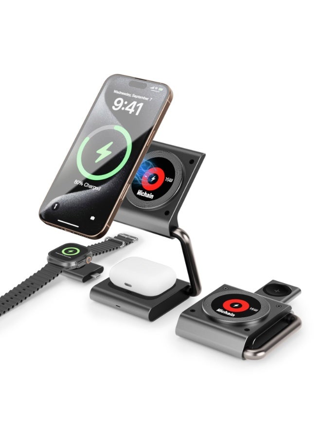 general 3 in 1 Charging Station 15W Compatible with Magsafe Charger Wireless Charger Stand for iPhone 16 15 14 13 12 Series Wireless Charging Station for AirPods iWatch Series - Image 1