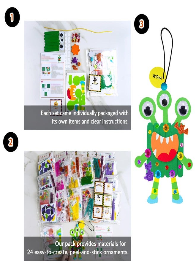 Winlyn 24 Sets Halloween Craft Kits Fall Kids Crafts DIY Craft Stick Monster Ornaments Decorations Art Set Monster Foam Stickers Arts and Crafts for Kids Classroom Activities Party Favors - Image 4