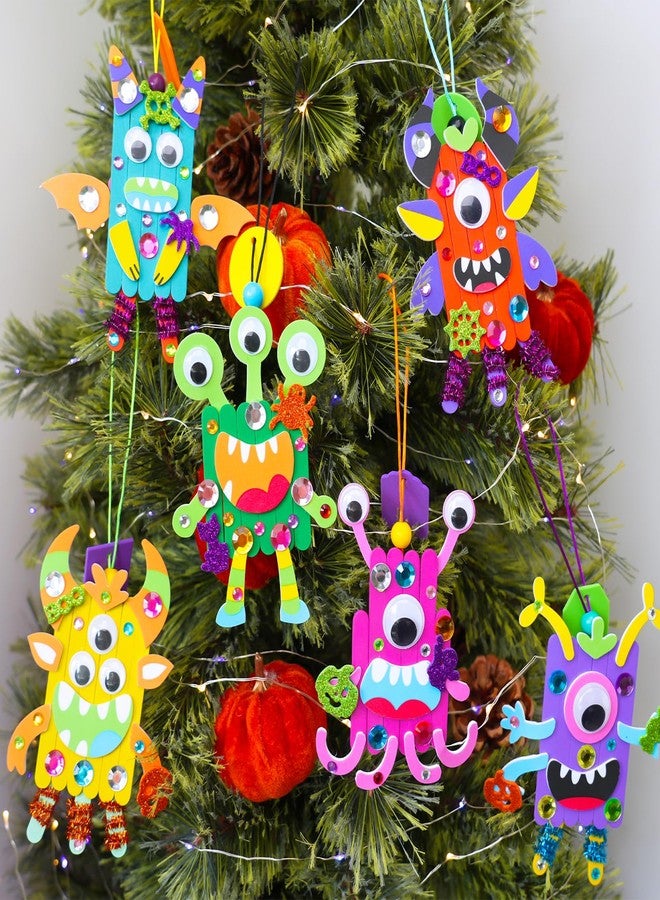 Winlyn 24 Sets Halloween Craft Kits Fall Kids Crafts DIY Craft Stick Monster Ornaments Decorations Art Set Monster Foam Stickers Arts and Crafts for Kids Classroom Activities Party Favors - Image 2