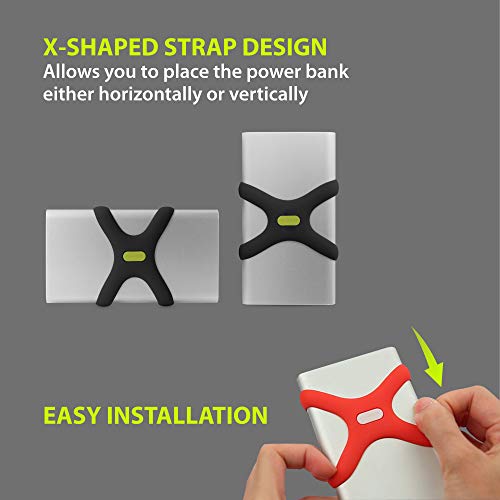 BONE حزام الطاقة BONE، حامل بنك الطاقة للدراجات لسلسلة Bike Tie، حزام سيليكون خالي من الخدوش بتصميم مضاد للانزلاق على شكل X، حامل سهل التركيب متوافق مع معظم الشواحن المحمولة - Image 3