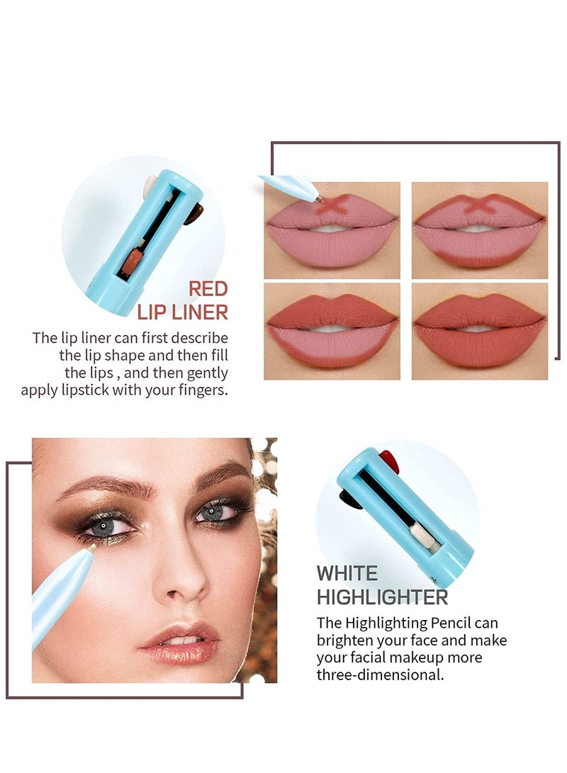 Generic 4-in-1 Makeup Pen, Eye Liner, Brow Liner, Lip Liner, u0026 Highlighter Pen, Waterproof All in One Makeup Pen Eye Long-Lasting 4 Color Multi-function Makeup Pencil (Blue)  - Image 2