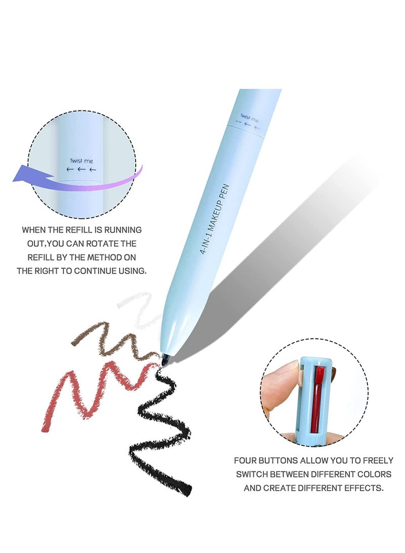 Generic 4-in-1 Makeup Pen, Eye Liner, Brow Liner, Lip Liner, u0026 Highlighter Pen, Waterproof All in One Makeup Pen Eye Long-Lasting 4 Color Multi-function Makeup Pencil (Blue)  - Image 4
