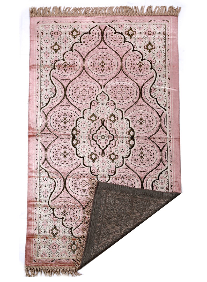 Vitacelli سجادة صلاة إسلامية بجزء علوي مخملي مضاد للانزلاق 614 جرام لكل متر مربع بتصميم جديد سجادة صلاة مبطنة سميكة للرجال والنساء هدية عيد رمضان (140 سم × 70 سم) - Image 3