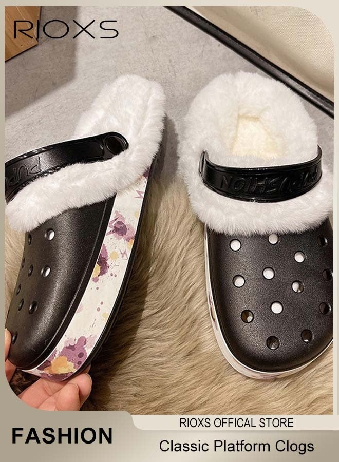 RIOXS Unisex Adults Mens Womens Floral Printed Clog Autumn Fluffy Slippers Fuzzy Warm Sandals Shoes - Image 4