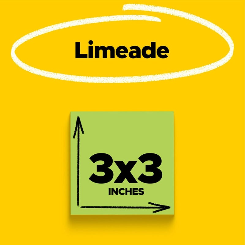 Post It Super Sticky Notes, 5 Sticky Note Pads, 3 x 3 in., School Supplies, Office Products, Sticky Notes for Vertical Surfaces, Monitors, Walls and Windows, Limeade Green - Image 3