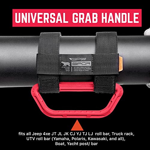 GPCA مقبض جاب عالمي GP Grip، أحزمة قبض قوية من النايلون، تناسب جميع قضبان الشاحنة بقطر من 1-5.5 بوصة، لجميع طرازات رانجلر، UTVs، القوارب والمزيد، براءة اختراع، أحمر ناري، عبوة من 2 - Image 2