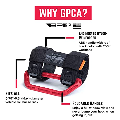 GPCA مقبض جاب عالمي GP Grip، أحزمة قبض قوية من النايلون، تناسب جميع قضبان الشاحنة بقطر من 1-5.5 بوصة، لجميع طرازات رانجلر، UTVs، القوارب والمزيد، براءة اختراع، أحمر ناري، عبوة من 2 - Image 3