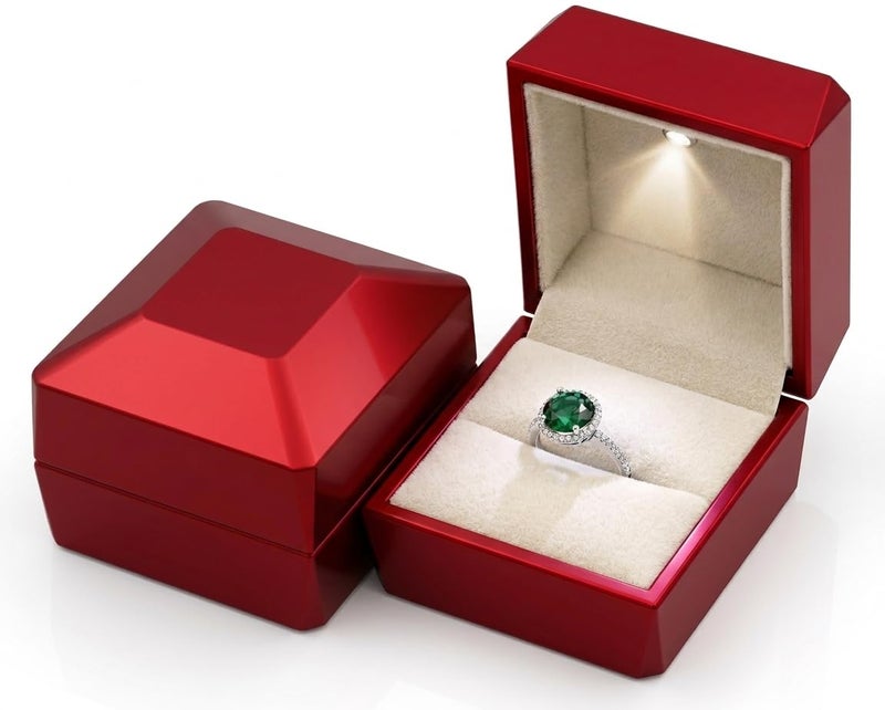 LED Ring Box for Proposal - Wedding - Engagement - .Luxury Arc Shaped Top Design LED Ring Jewelry Gift Box with Light for Men for Women.. (Red) - Image 1