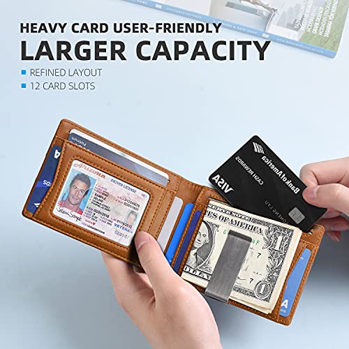 Zitahli Money Clip Wallets for Men,Slim Bifold Wallet 10-12 Cards, Mens Leather Wallet with ID Window,RFID Blocking Thin Minimalist Credit Card Holder,Gifts for Him - Image 2