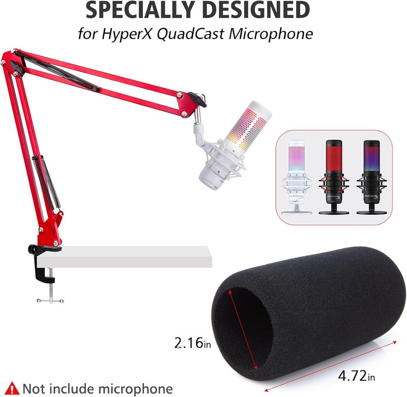 SUNMON HyperX QuadCast Boom Arm - Upgraded Red Boom Arm with Windscreen, Sound Insulation and Noise Reduction, HyperX QuadCast Microphone Arm with 3/8" to 5/8" Adapter - Image 2