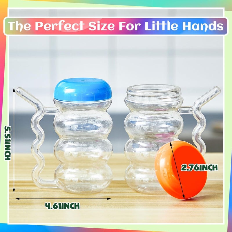 FoldTier 12 Pcs Sip a Mug 14 oz Easy to Grip Plastic Kids Cup Where the Handle Is the Straw Clear Sippy Cups Spill Proof Mug for Everyday Use for Kids Elderly Disabled and Handicapped 3 Colors Lid - Image 2