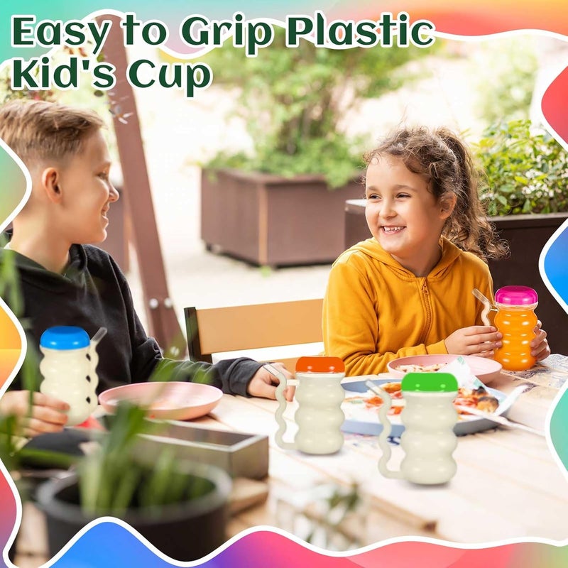 FoldTier 12 Pcs Sip a Mug 14 oz Easy to Grip Plastic Kids Cup Where the Handle Is the Straw Clear Sippy Cups Spill Proof Mug for Everyday Use for Kids Elderly Disabled and Handicapped 3 Colors Lid - Image 5