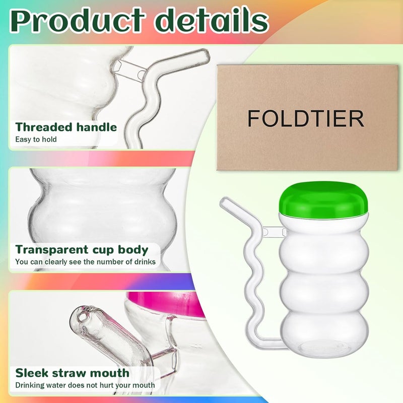 FoldTier 12 Pcs Sip a Mug 14 oz Easy to Grip Plastic Kids Cup Where the Handle Is the Straw Clear Sippy Cups Spill Proof Mug for Everyday Use for Kids Elderly Disabled and Handicapped 3 Colors Lid - Image 3
