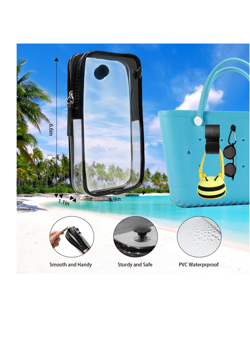 SOLARAE Clear Bogg Beach Tote Bag Accessories, 0.55'' Dia Holes Bogg Bag Insert with 1 Clear Zipper Pouch & 2 Hooks, Clear Insert Bags Small & Large Beach Tote Bags - Image 2