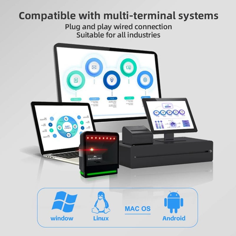 ماسح الباركود السلكي USB متعدد الاتجاهات جاهز للاستخدام الفوري للمتجر والسوبر ماركت والمستودع - Image 3