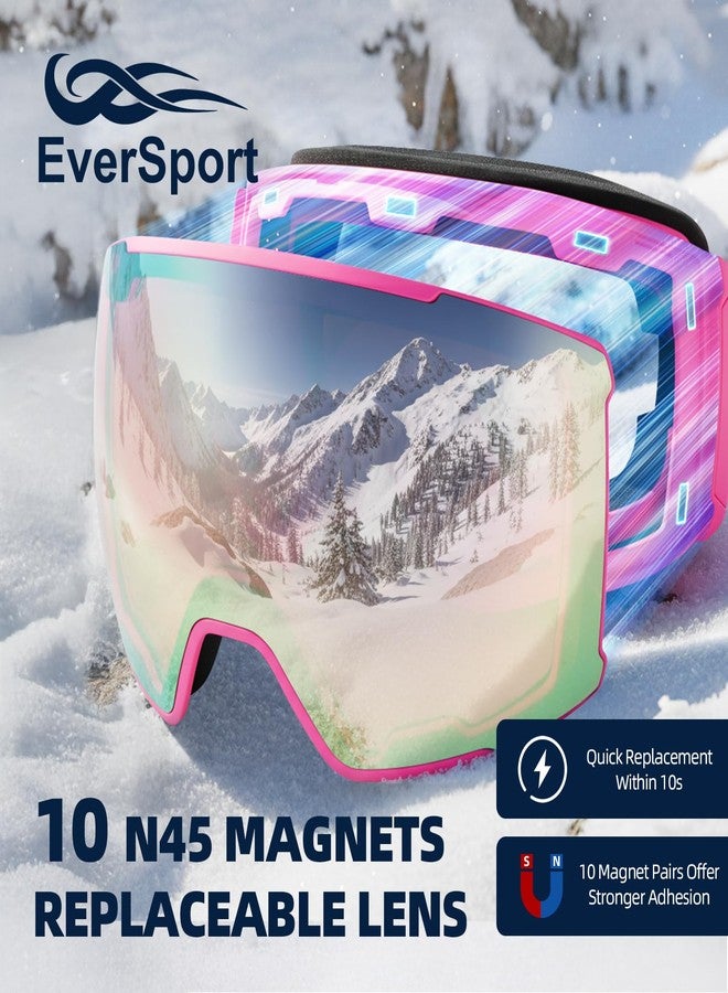 EverSport Ski Goggles for Men Women, Wide-view Spherical Snowboard Goggles, OTG Anti-Fog Snow Goggles with Magnetic Interchangeable Lenses - Revo Coating, 100% UV Protection - Image 3