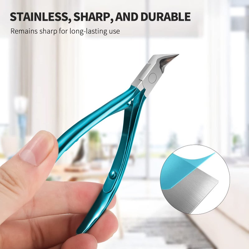 FERYES Toenail Clipper Straight Blade for Ingrown and Thick Nails - Stainless Steel and Sharp Pointed Tip Ingrown Nail Clipper â€“ Wide Jaw Toe Nail Cutter Podiatry Tool Peacock Green - Image 4