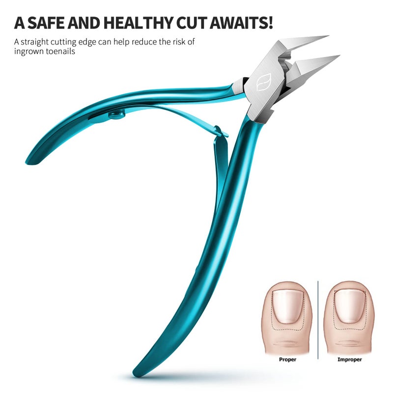 FERYES Toenail Clipper Straight Blade for Ingrown and Thick Nails - Stainless Steel and Sharp Pointed Tip Ingrown Nail Clipper â€“ Wide Jaw Toe Nail Cutter Podiatry Tool Peacock Green - Image 2