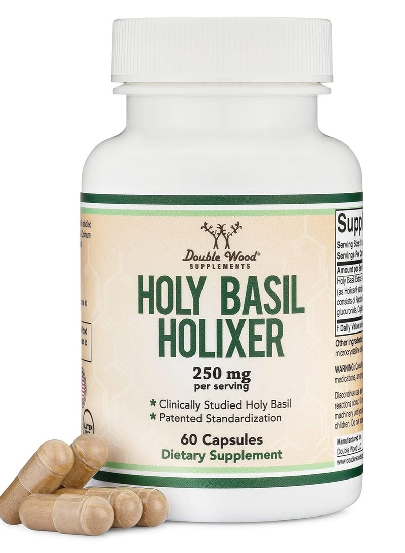 Double Wood Supplements Tulsi Holy Basil for Mood and Relaxation 250mg per serving 60 Capsules 60 Servings - Image 1