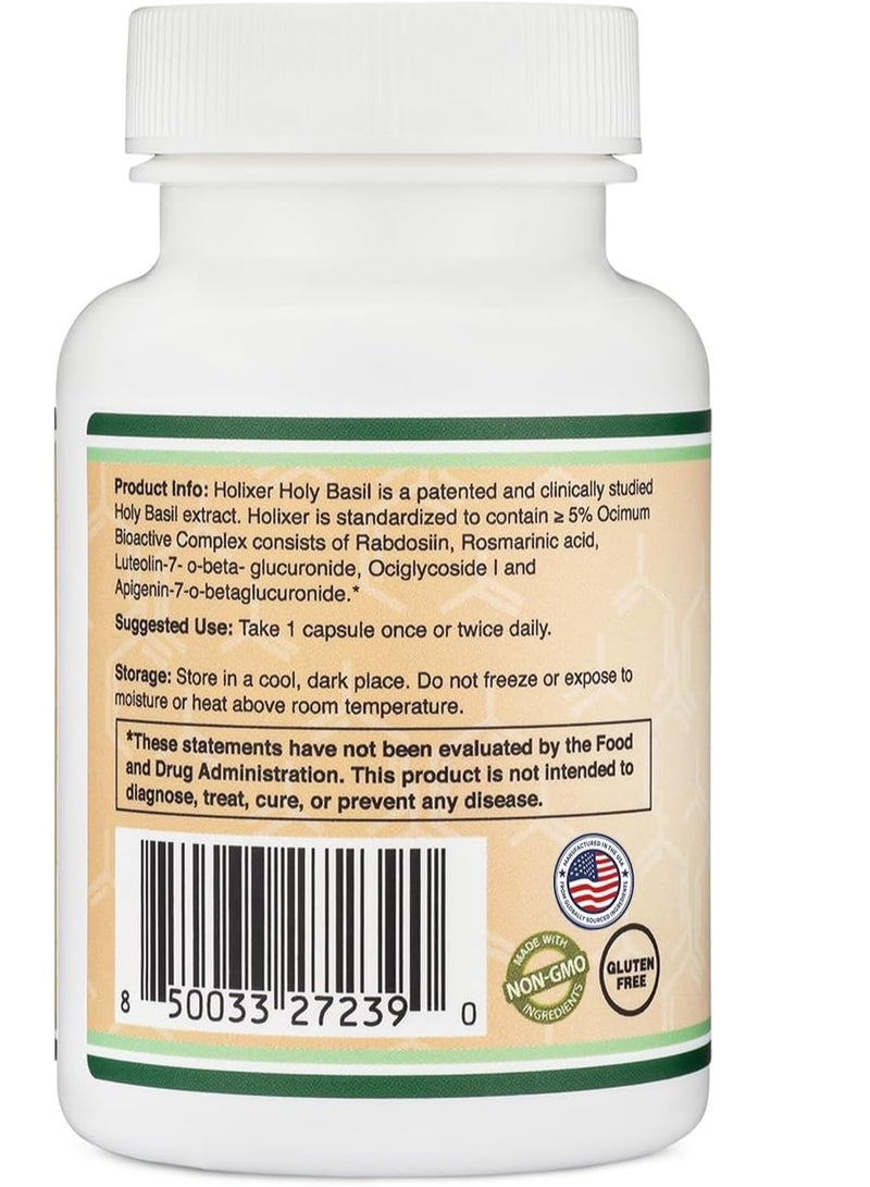 Double Wood Supplements Tulsi Holy Basil for Mood and Relaxation 250mg per serving 60 Capsules 60 Servings - Image 3