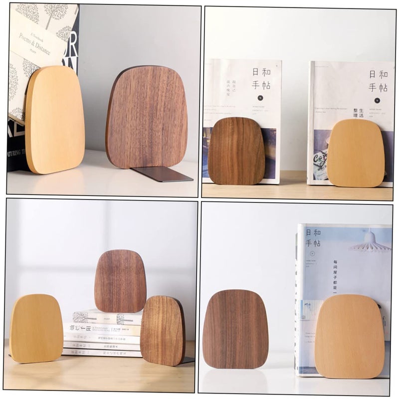 Walnut Wood Bookend Prevent Sliding Bookshelf Support Desk Organizer - Image 5