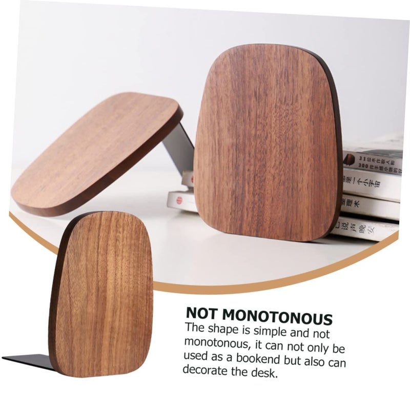 Walnut Wood Bookend Prevent Sliding Bookshelf Support Desk Organizer - Image 4