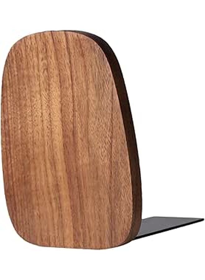 Walnut Wood Bookend Prevent Sliding Bookshelf Support Desk Organizer - Image 1